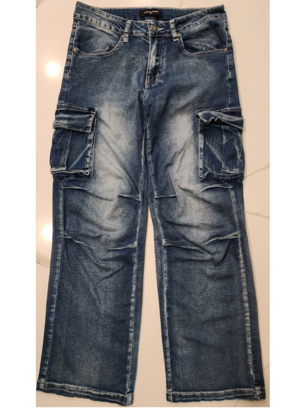 Fire & Rain Denim Women’s 5 Blue Cargo Jeans Wide Leg Baggy Y2K Streetwear